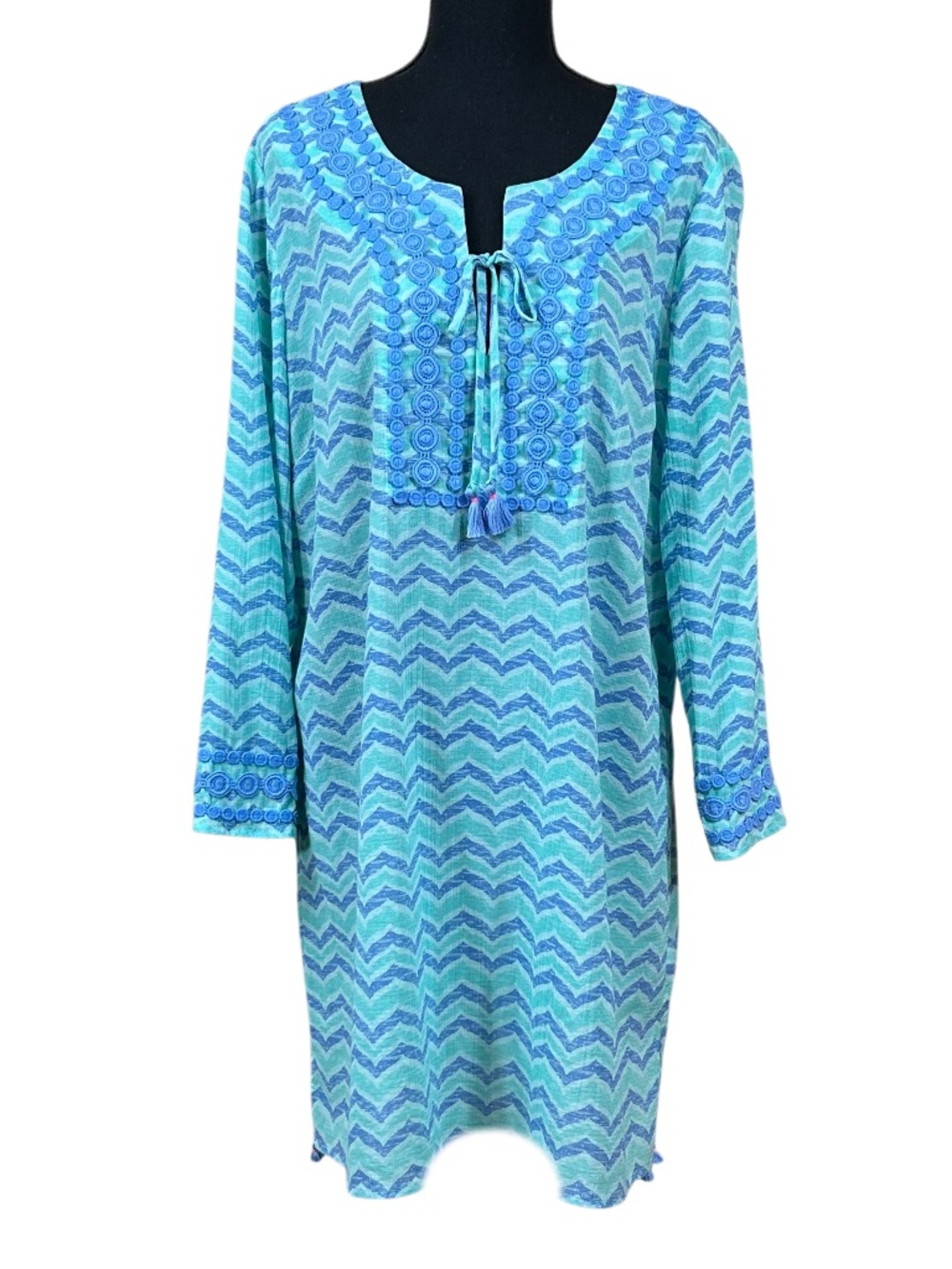 Vineyard Vines Blue Cotton Embroidered Cover-Up Tunic Size XL